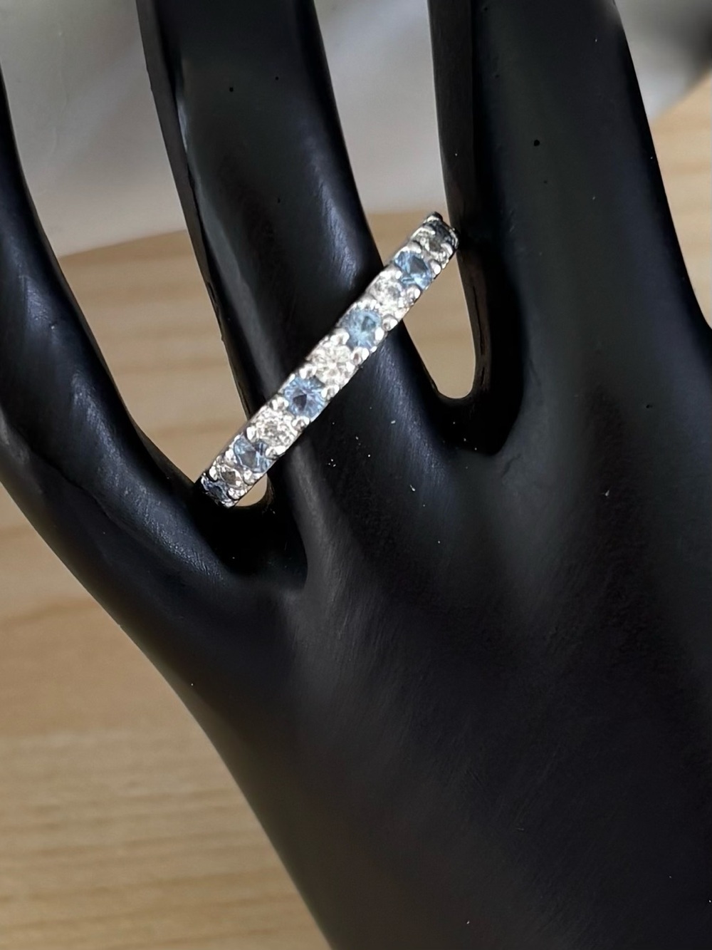 Diamonique Blue & Clear CZ Eternity Band Ring sz 8